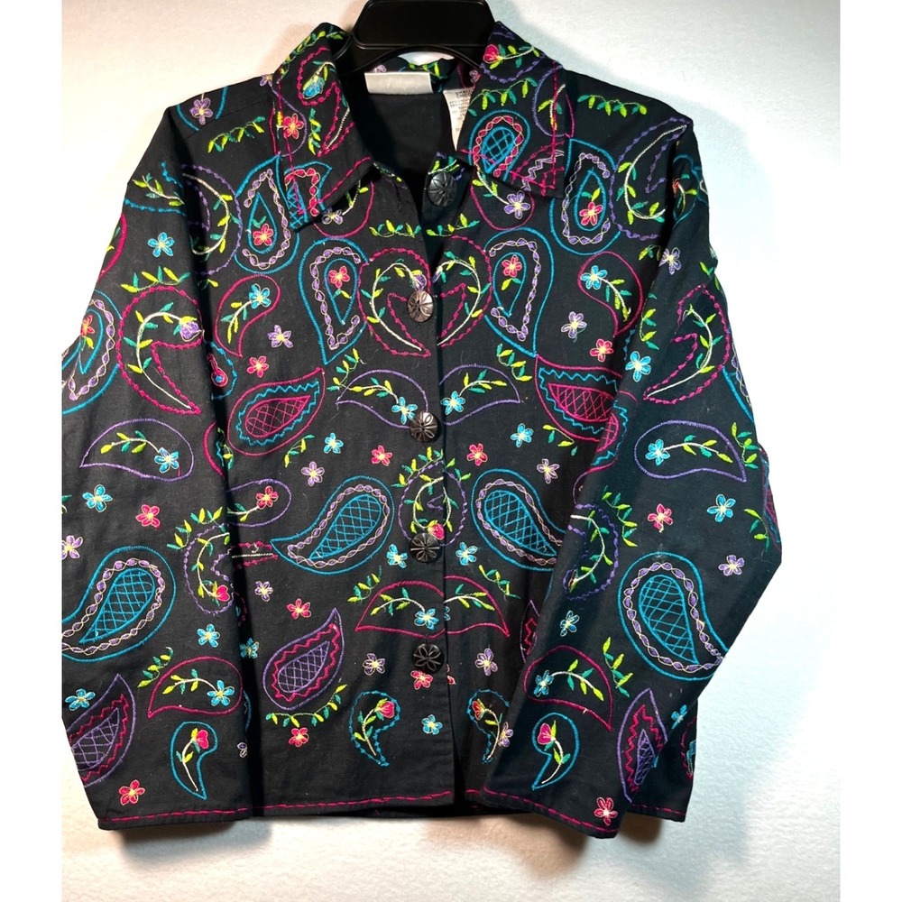 Units Petite SMALL Jacket Linen Blend Embroidered Floral Paisley Boho Festival